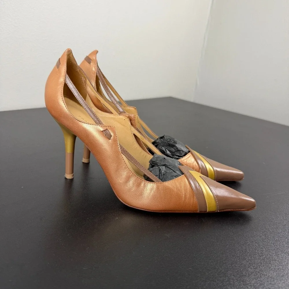 Francesca Giobbi Pump Heels Women's 7/ EU37 Brown Pointed Toe Genuine Leather